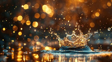 Poster - Water Splash with Bokeh Lights