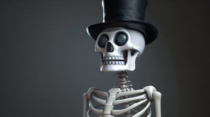 Poster - A skeleton wearing a top hat and a black hat