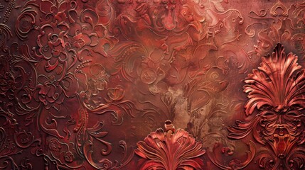 Canvas Print - Red Ornamental Texture Background.