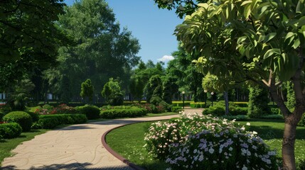 Poster - A park with a path and trees