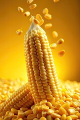 Canvas Print - Corncob with kernels popping off against a yellow background.