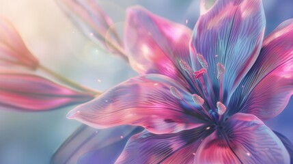 Wall Mural - A flower with a pink and purple hue is the main focus of the image