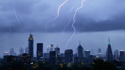 Aufkleber - This view of Johannesburg's skyline, with a dark cloud covering the city and rain falling.