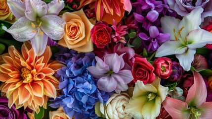 Poster - A bouquet of flowers with a variety of colors including orange, blue, pink