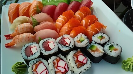 Poster - A plate of sushi with a variety of different types of sushi rolls