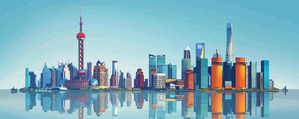 Wall Mural - Modern city skyline with diverse architecture and landmarks Vector flat minimalistic isolated illustration