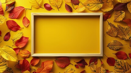 Wall Mural - Autumn Leaves and Shadows on Tan Background