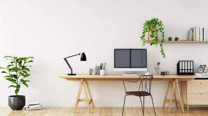 Canvas Print - A clean and organized office space with a desk, chair, computer