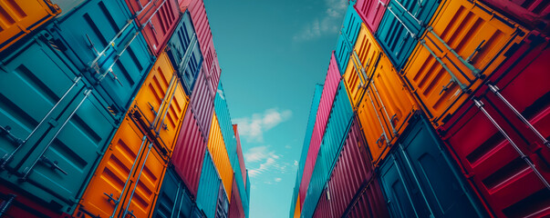 Wall Mural - Abstract illustration of the warehouse with many containers on it. Shipping and delivering concept.