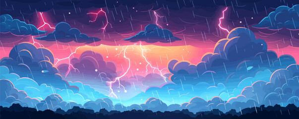 Wall Mural - thunderstorm clouds with lightning bolts. vector flat minimalistic isolated illustration.