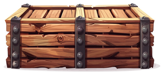 Classic wooden crate with metal hardware and slats Vector flat minimalistic isolated illustration
