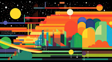 Poster - Abstract background with geometric shapes in retro minimalistic style with bright colors