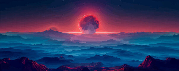 Wall Mural - lunar eclipse casting an ethereal glow over the landscape. vector flat minimalistic isolated illustr