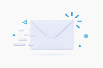 Fototapete - 3D Send closed envelope with letter via email. New message concept. Mail communication. Mailbox notification. Inbox newsletter. Cartoon creative design icon. 3D Vector illustration
