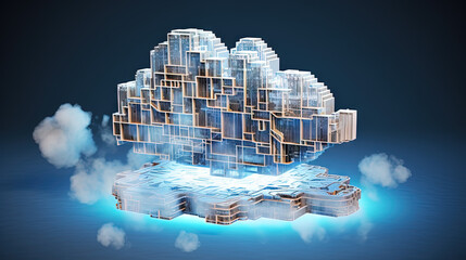 Poster - Data cloud structure concept with digital technology cloud sign for online backup and network compute power service.