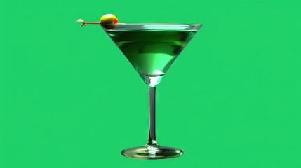 Poster -  Green drink in a martini glass topped with a cherry and a lime in the center