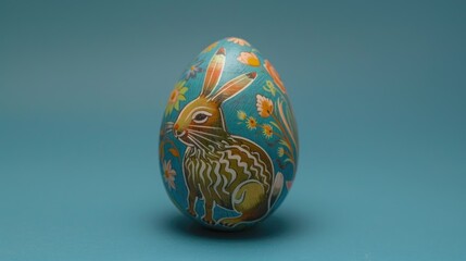 Wall Mural - Handcrafted Easter Egg Rabbit Design on Blue Background