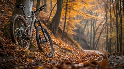 Sticker - Mountain Bike in Autumn Forest