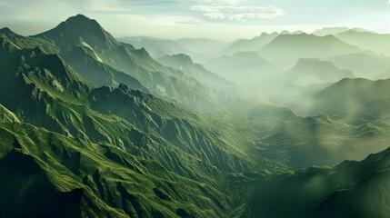 Canvas Print - A mountain range with a lush green forest in the foreground