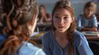 © Johannes - A girl is talking to another girl in a classroom