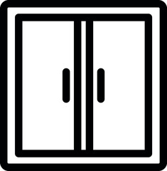 Poster - Simple black and white icon depicting a double door cabinet, perfect for representing storage space
