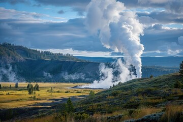 Aerial view to geothermal power plant in mountain. Clean green renewable energy. ai generated