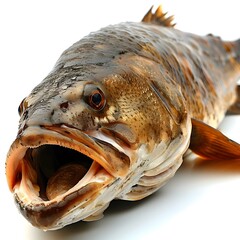 Wall Mural - Fish with Open Mouth on White Background