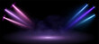 © Valeriia - Stage spotlight. Bright colorful rays of light from spotlights with empty space for the stage. Beautiful template for presentation of promotions, awards, gambling, web design.