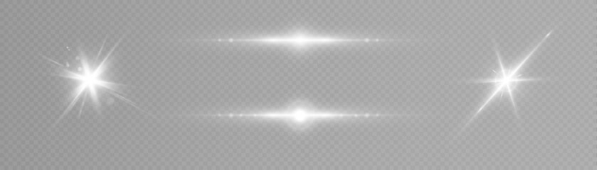 Leinwandbilder - Vector light effects. Set of white light lens effects on transparent background. Transparent vector sunlight for web design and illustrations.	

