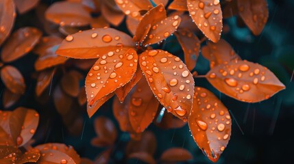 Canvas Print - Wet orange leaves