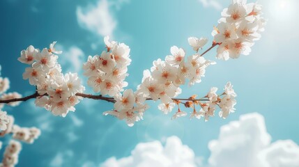 Sticker - Beautiful cherry blossom branch against blue sky background in full bloom during spring