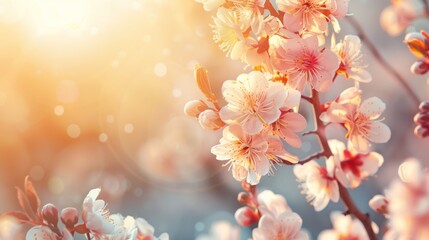 Wall Mural - Blooming Pink Flowers Under Golden Sunlight