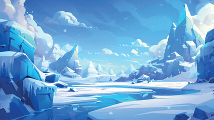 Arctic Summer Cartoon Landscape Environment Adventure Mobile Game Frozen Wilderness Icebergs Snow Mountains Colorful Nature Illustration Wildlife Flora Fauna Glaciers