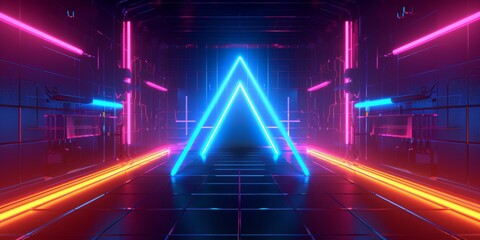 Wall Mural - Scifi and cyber vintage neon frame wallpaper with equalizer effect