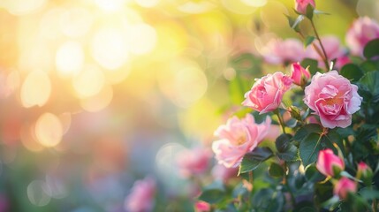 Poster - Pink Roses in a Sunlit Garden