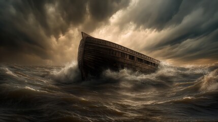 Wall Mural - Noah's ark at sea, a biblical scene