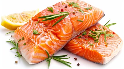 Wall Mural - salmon steak with lemon and dill