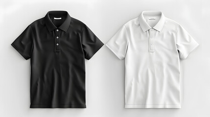 Wall Mural - Mockup template of plain black and blank white collared shirts front and back views isolated on a white background for tee design presentation