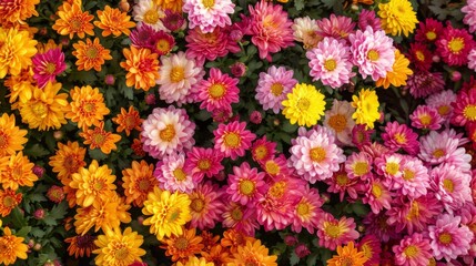 Wall Mural - Chrysanthemum flowers in full bloom, highlighting the colors of autumn