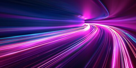 Wall Mural -  A minimalistic background with blurred light trails in purple and pink, speed motion. Pink and purple neon light trails in motion creating a dynamic and futuristic visual experience