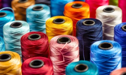 Wall Mural - Colored sewing threads in spools for textile and clothing production