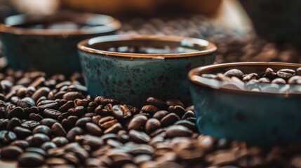 Poster - Promote connection with coffee cups in focus surrounded by beans