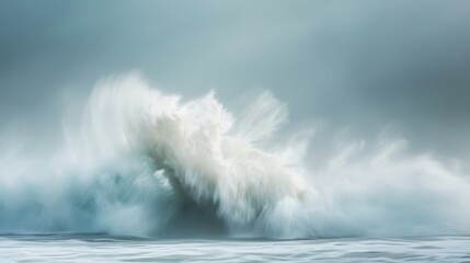 Poster - White wave crashing against the shore, with the water in motion creating a sense of energy and movement