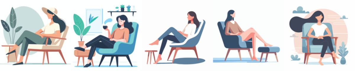 Canvas Print - vector set of people relaxing in chairs