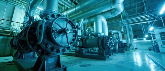 Canvas Print - Industrial machinery and pipes in a factory. AI.