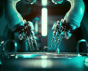 Poster - Robotic arm performing a task. AI.