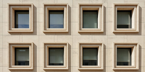 Poster - Modern building facade featuring eight square windows and stone cladding