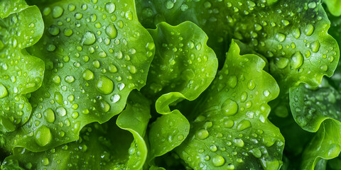 Poster - Fresh green lettuce leaves covered with water drops