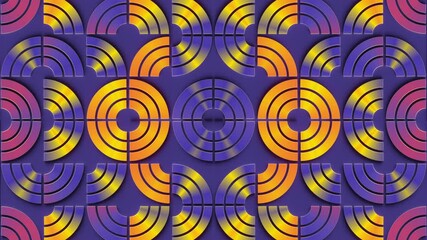Leinwandbilder - Digital seamless loop animation of a symmetrical pattern of intertwining shapes with a combination of yellow, orange and magenta colors. Abstract and modern style. 3d rendering. 4K UHD resolution