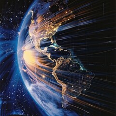 Poster - an image of planet earth and its electromagnetic field from the perspective of space job, generative